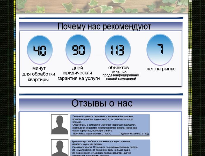 Landing на услуги дезинфекции Без-насекомых.ру - дизайнер evsta