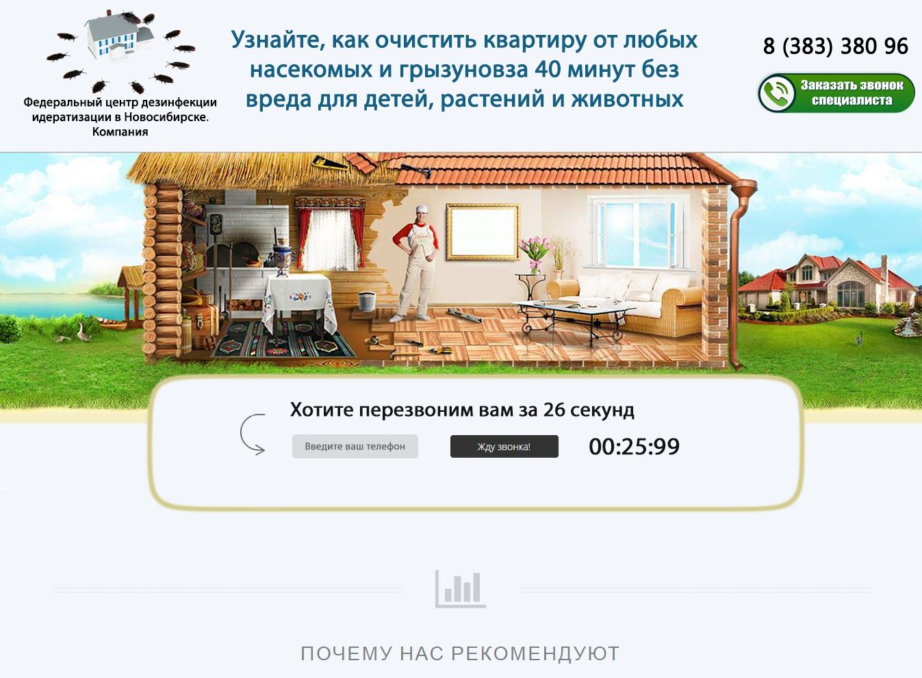 Landing на услуги дезинфекции Без-насекомых.ру - дизайнер bykcirnik