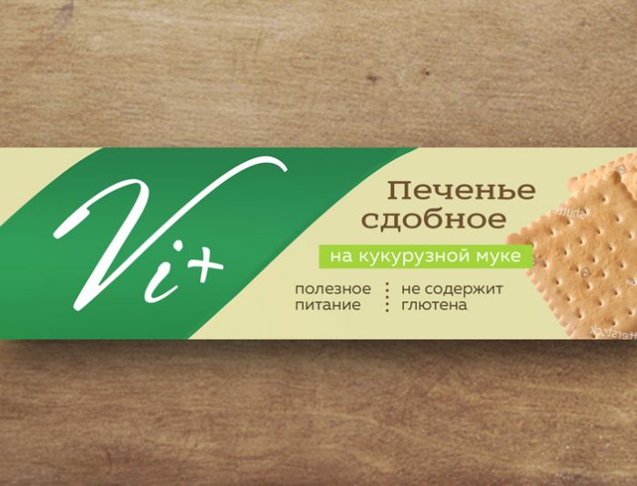 Упаковка сдобного безглютенового печенья марки Vi+ - дизайнер a-iva