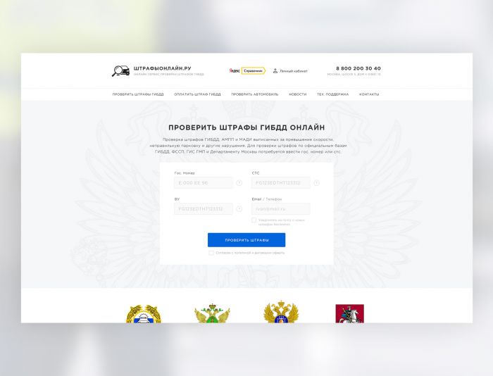 Landing page для Страница онлайн сервиса по проверке штрафов ГИБДД - дизайнер Danil_Fah